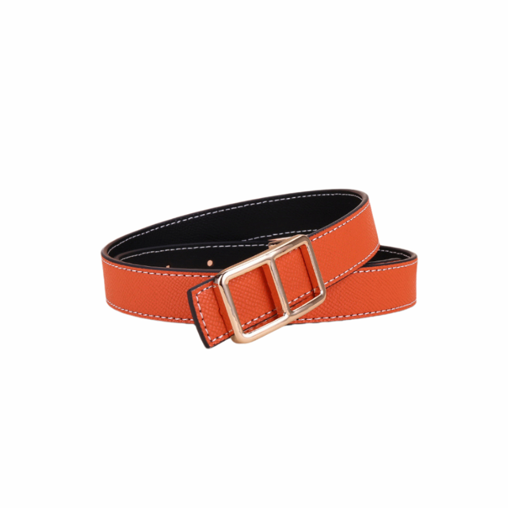【A&R】簡約通勤百搭雙面二色用真皮皮帶 橘色+黑色, , large