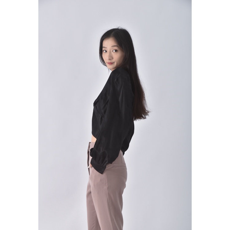 (M) 【房業涵私服】zara打結黑色長袖上衣二手衣, , large