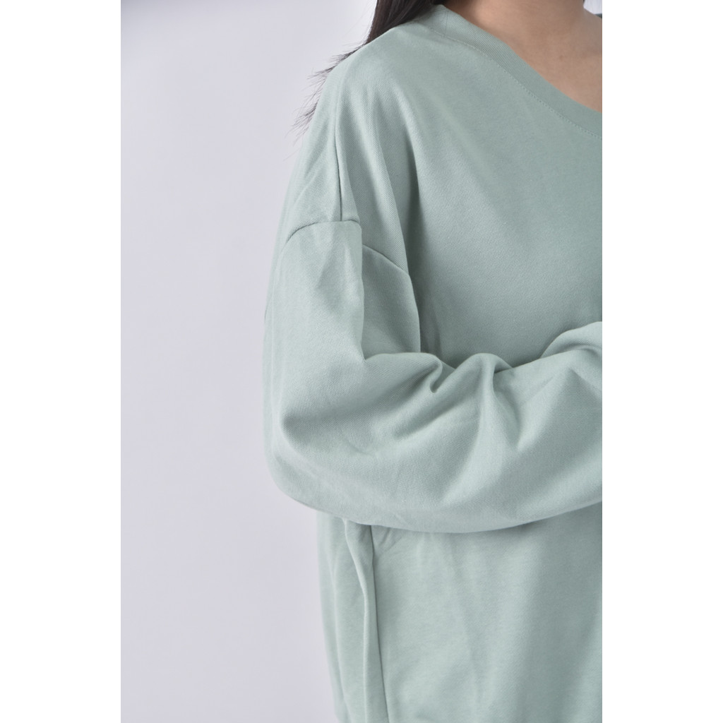 (F) yihe sugar質感棉質圓領綠色長袖上衣二手衣, , large