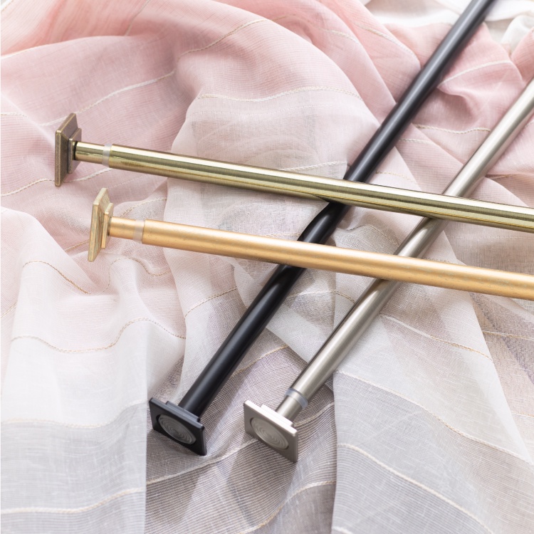 Taiwan Made Tension Curtain Rod – Classica Series with Square End Cap | No Drilling | Multi-Purpose Rod | 3 Sizes | 46-76cm Black, , large