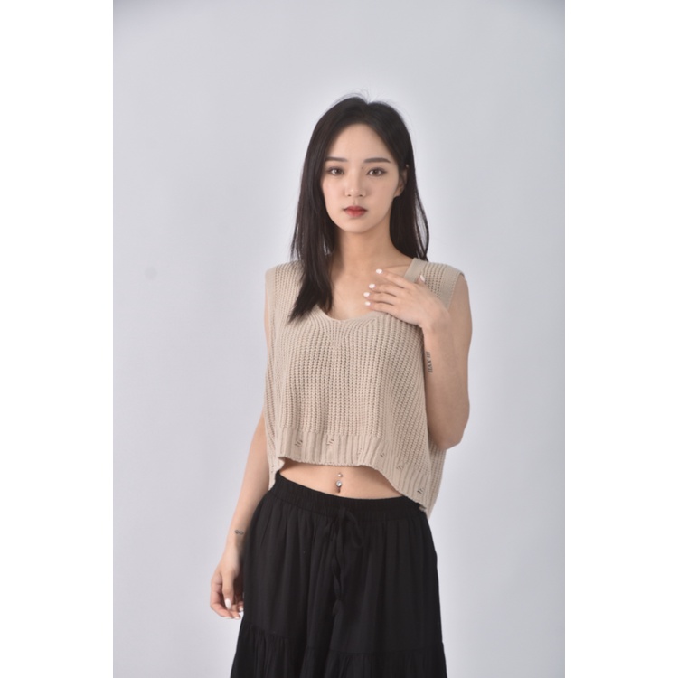 (S) jenny eyelet韓牌質感背心杏色上衣二手衣, , large