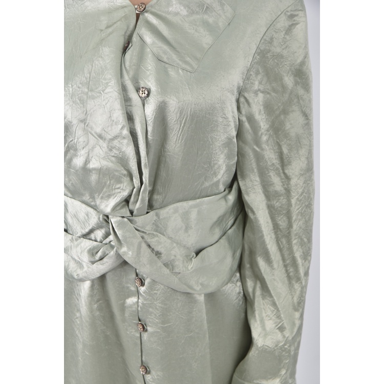 (S) 【德馨私服】質感緞面綠色洋裝二手衣, , large