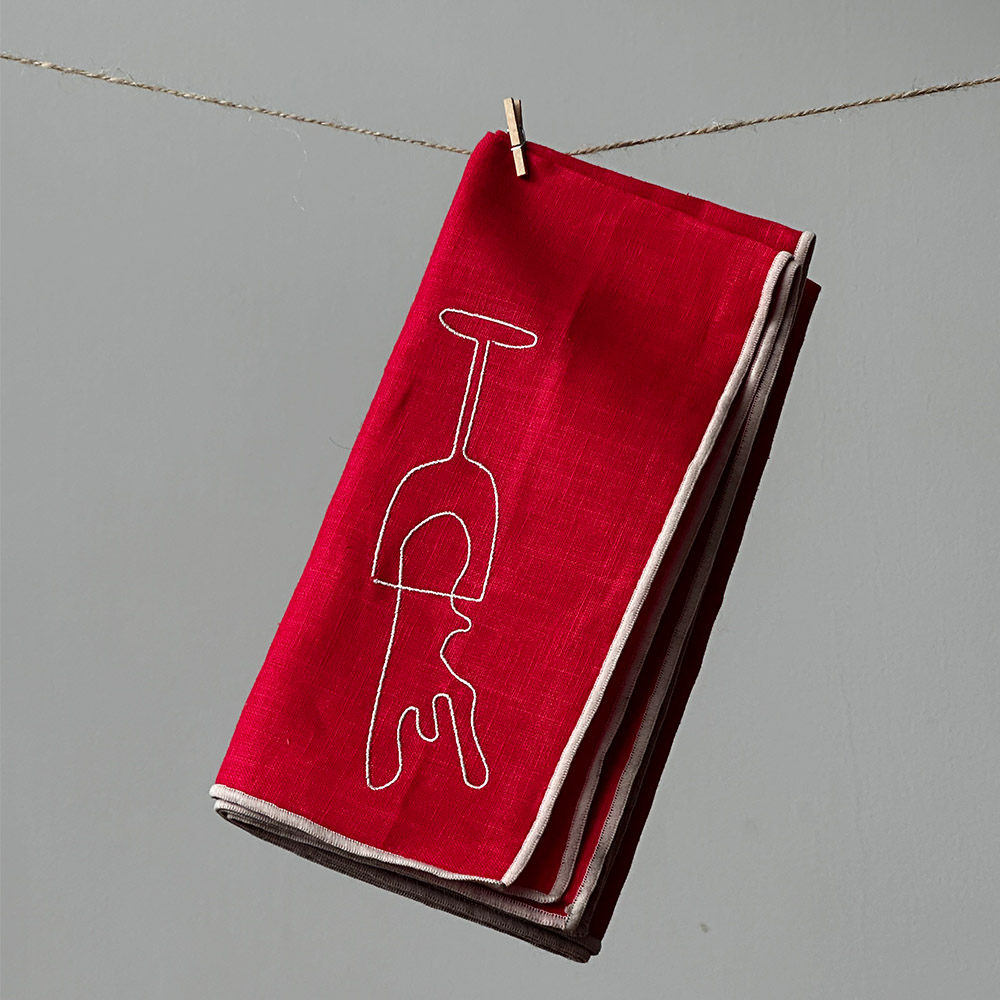 【英國 MÆGEN】刺繡棉麻餐巾組-紅 (紅酒), , large