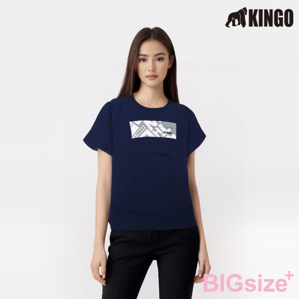 KINGO-大尺碼-女款 圓領T恤-丈青-414128, , large