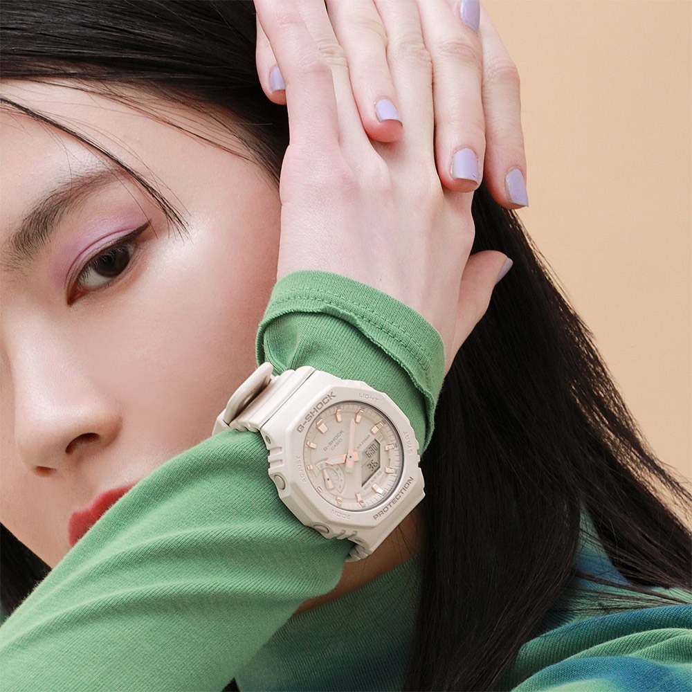CASIO 卡西歐 G-SHOCK 奶茶色八角雙顯手錶 女錶 GMA-S2100-4A, , large
