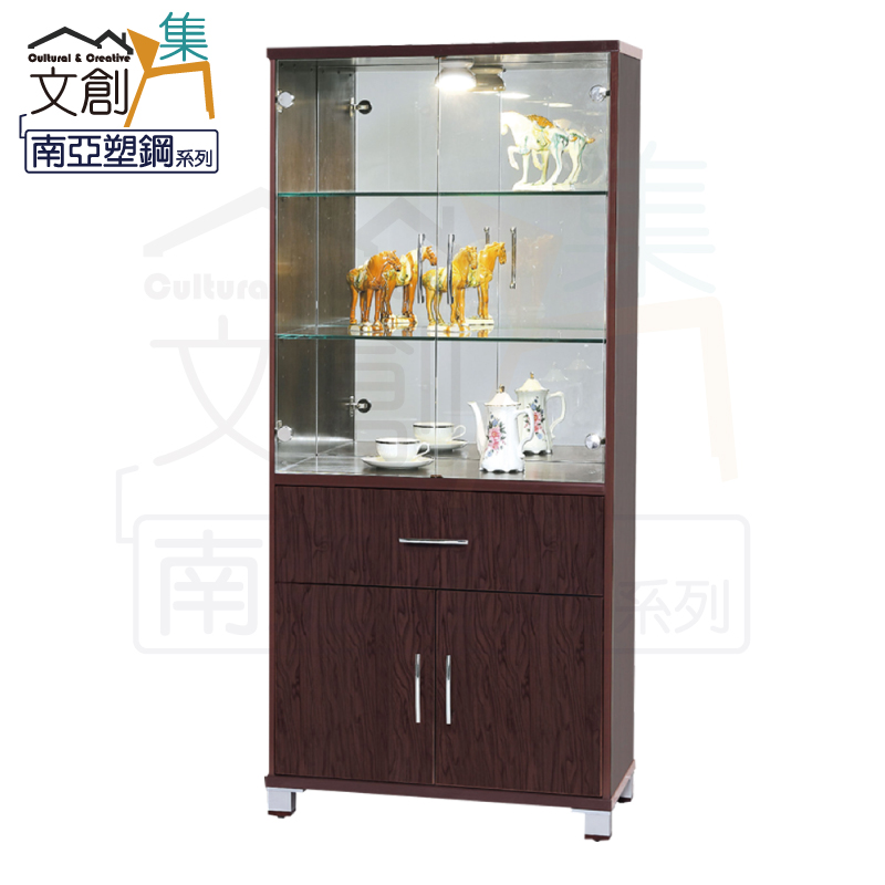 【文創集】瓦多 環保2.4尺南亞塑鋼玻璃四門單抽高展示櫃/收納櫃(客約商品), , large