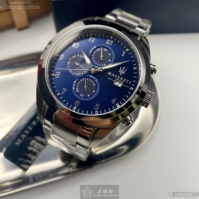 [星晴錶業]MASERATI手錶,46mm,R8853112505寶藍色錶面寶藍錶殼銀色精鋼錶帶款, , large