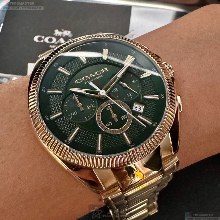[星晴錶業]COACH手錶,44mm,CH00215墨綠色錶面金色錶殼金色精鋼錶帶款, , large