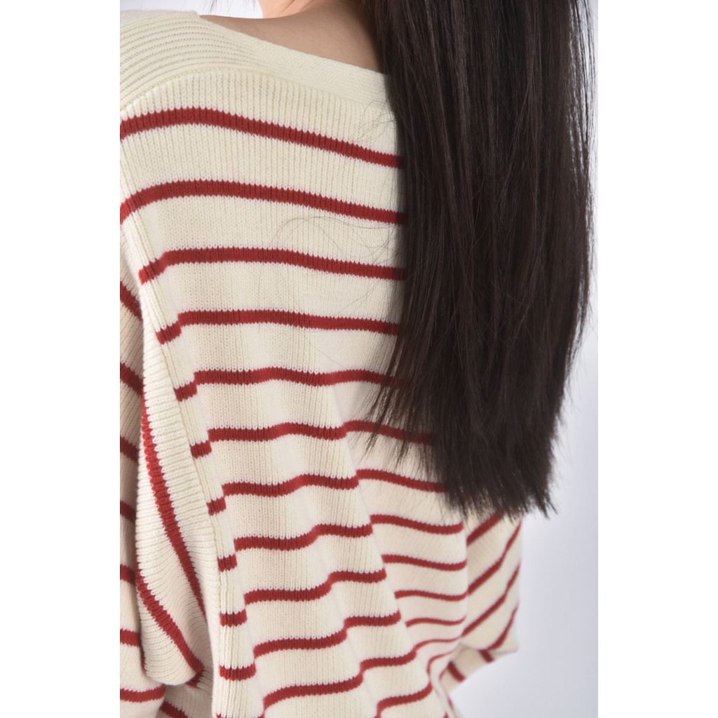 (M) lativ羊毛棉質條紋杏色長袖上衣二手衣, , large