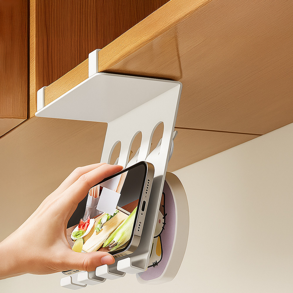 【上手家居】懸掛廚房手機架-白色(廚房掛鉤架/手機支架/櫥櫃下掛架/手機座/廚房掛架), , large
