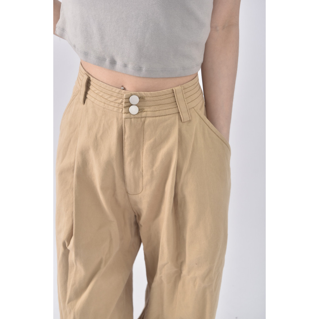 (L) mini matters高腰丹寧牛仔質感棕色長褲二手衣, , large