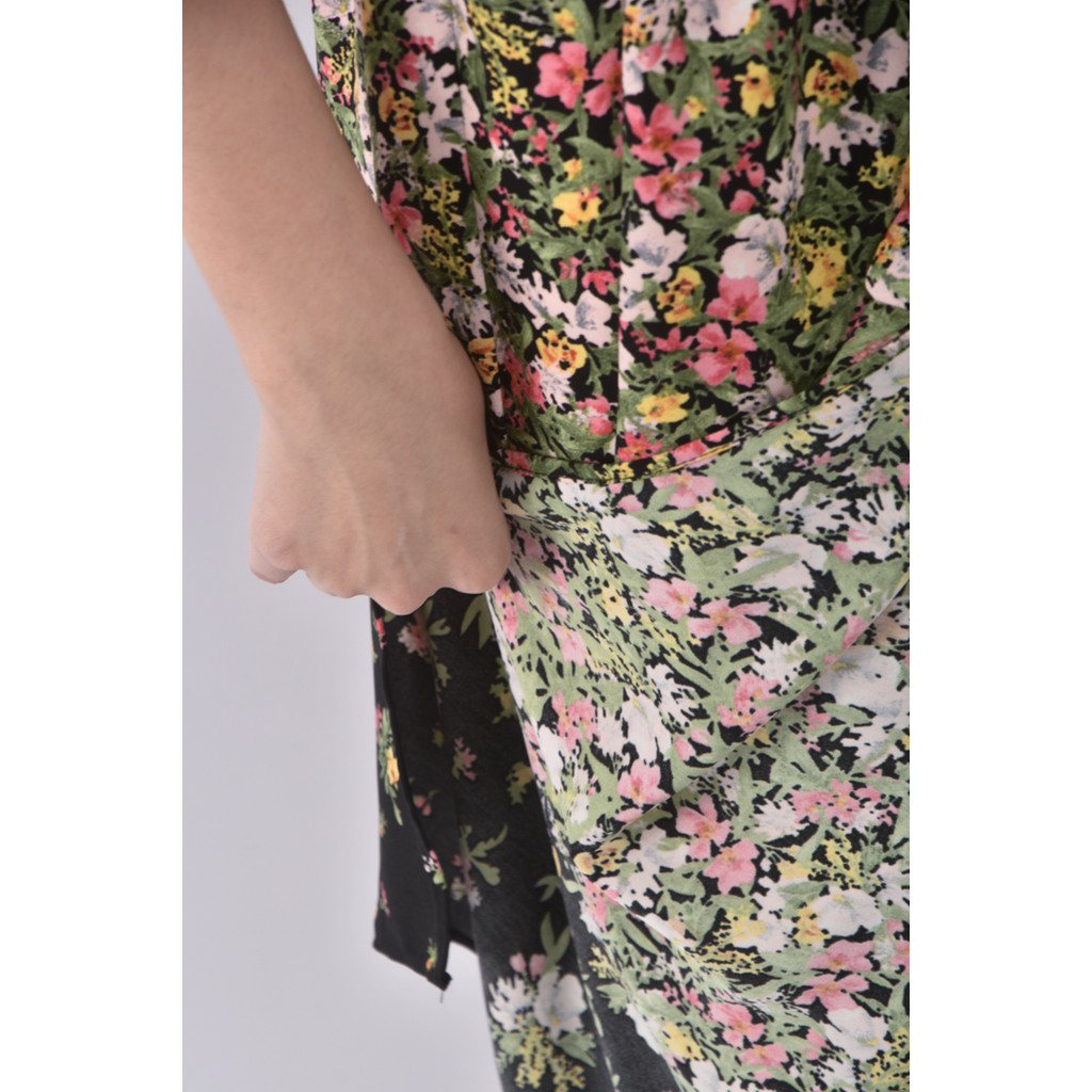 (S) zara質感印花綠色綁帶洋裝二手衣, , large