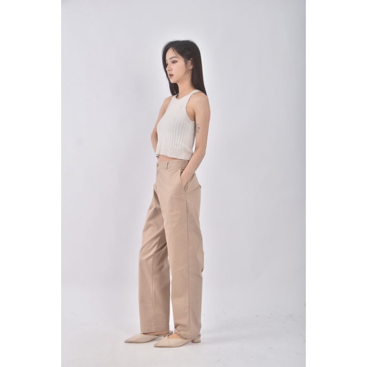 (XL) giordano高腰棉質素面杏色長褲二手衣, , large