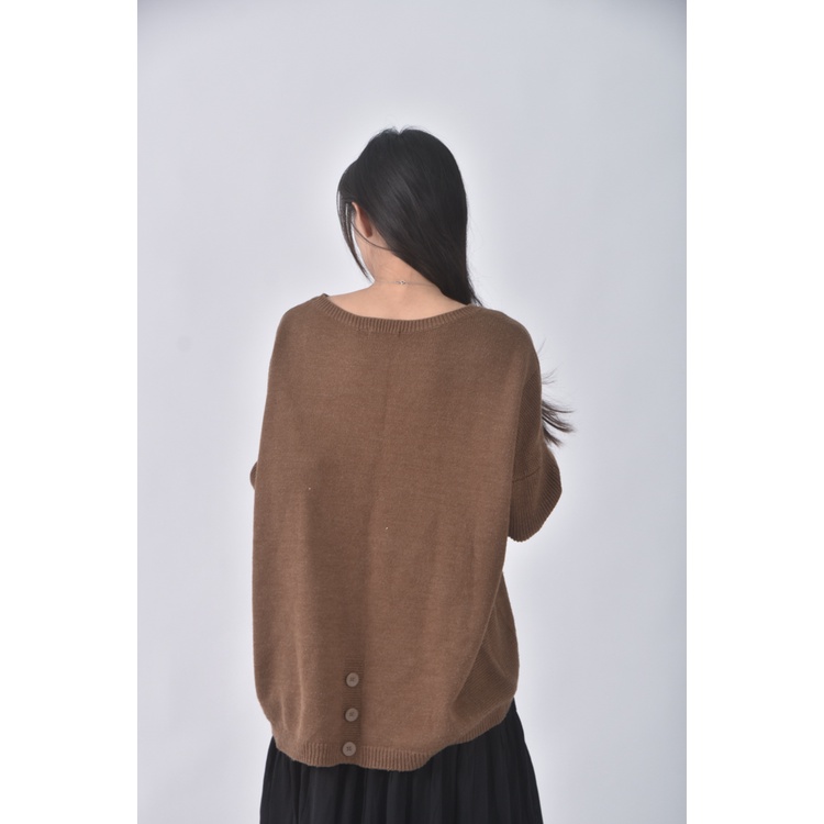 (XL) lativ質感圓領棕色毛衣二手衣, , large
