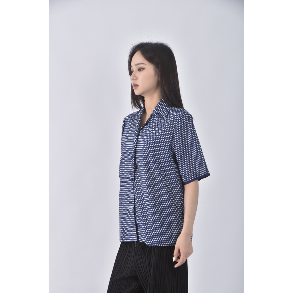 (M) lady s fashion菱格藍色短袖上衣二手衣, , large