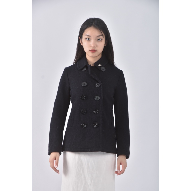 (S) earth music ecology質感羊毛排扣藍色外套二手衣