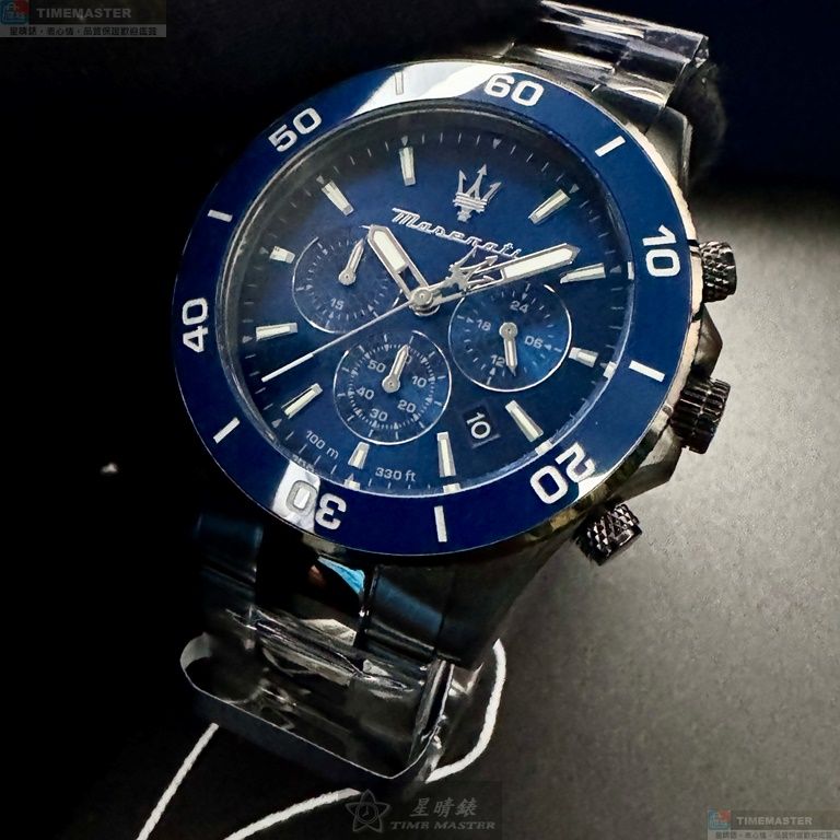 [星晴錶業]MASERATI手錶,44mm,R8873600005寶藍色錶面寶藍錶殼深黑色精鋼錶帶款, , large
