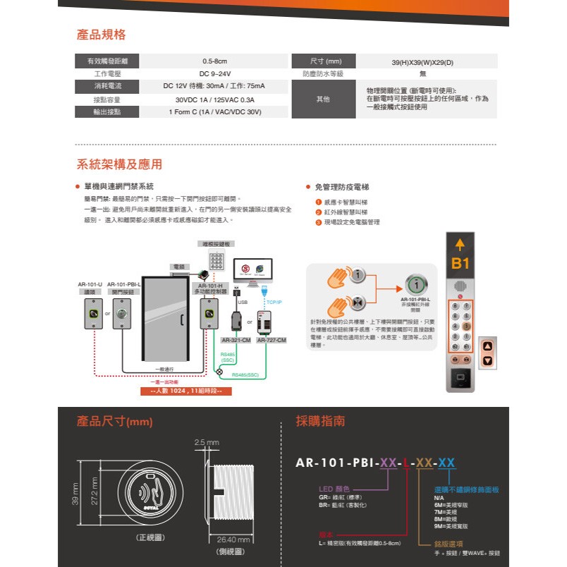 昌運監視器 SOYAL AR-101-PBI-L 兩用防干擾非接觸紅外線開關 開門按鈕 不含面板, , large