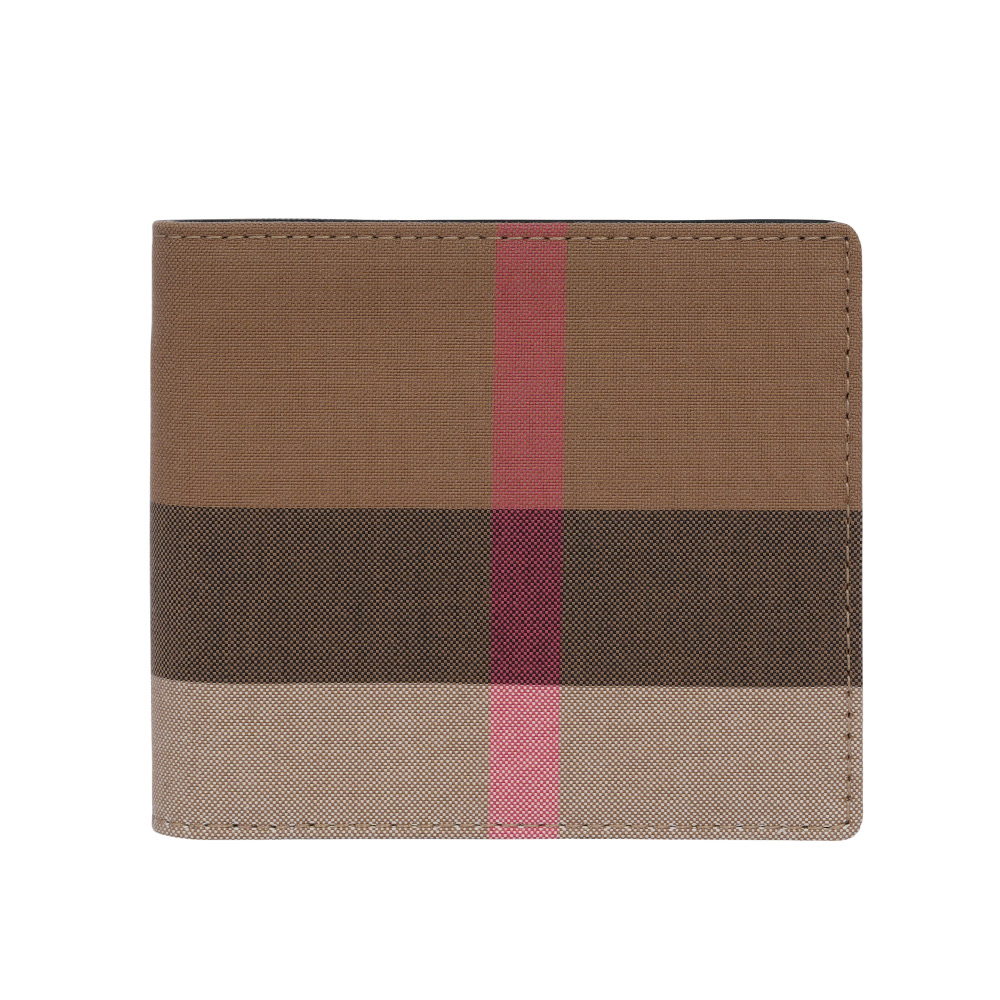 BURBERRY 大格紋帆布對開8卡短夾(灰褐色/棕色), , large