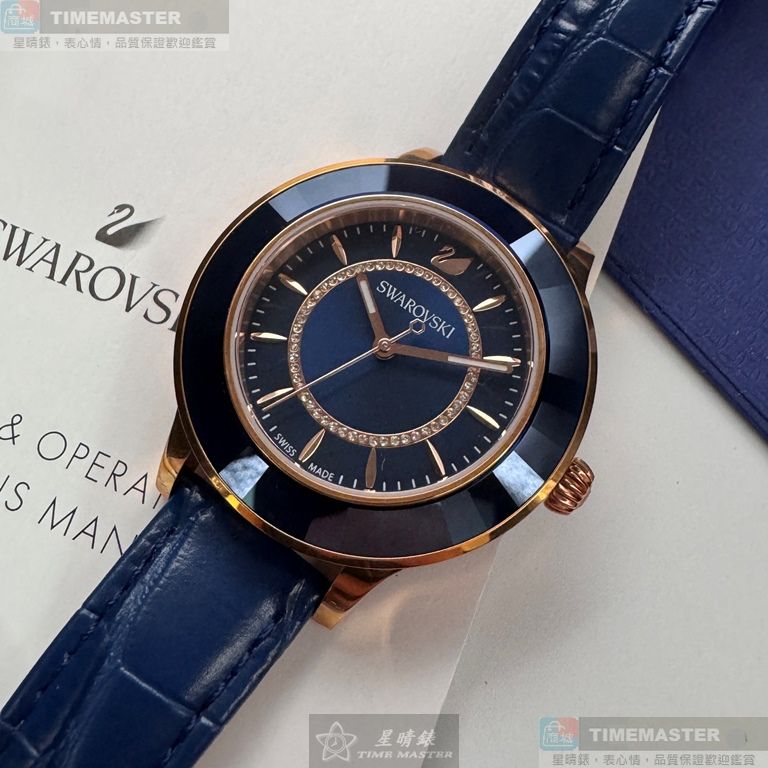 [星晴錶業]SWAROVSKI手錶,40mm,SW00033寶藍色錶面玫瑰金錶殼寶藍真皮皮革錶帶款, , large