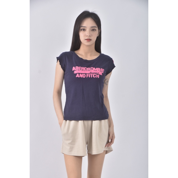 (S) abercrombie fitch棉質純棉藍色短袖上衣二手衣, , large