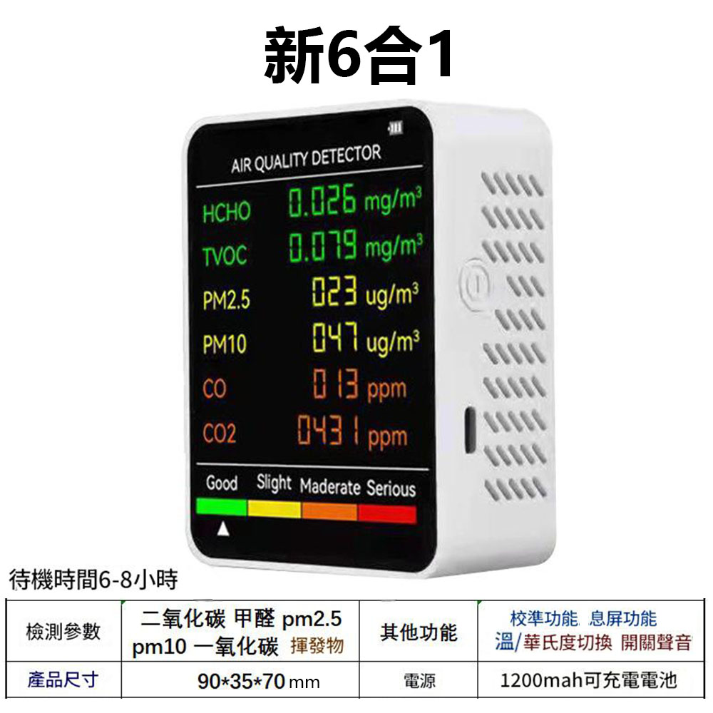 New 6-in-1 Air Quality Detector, , large
