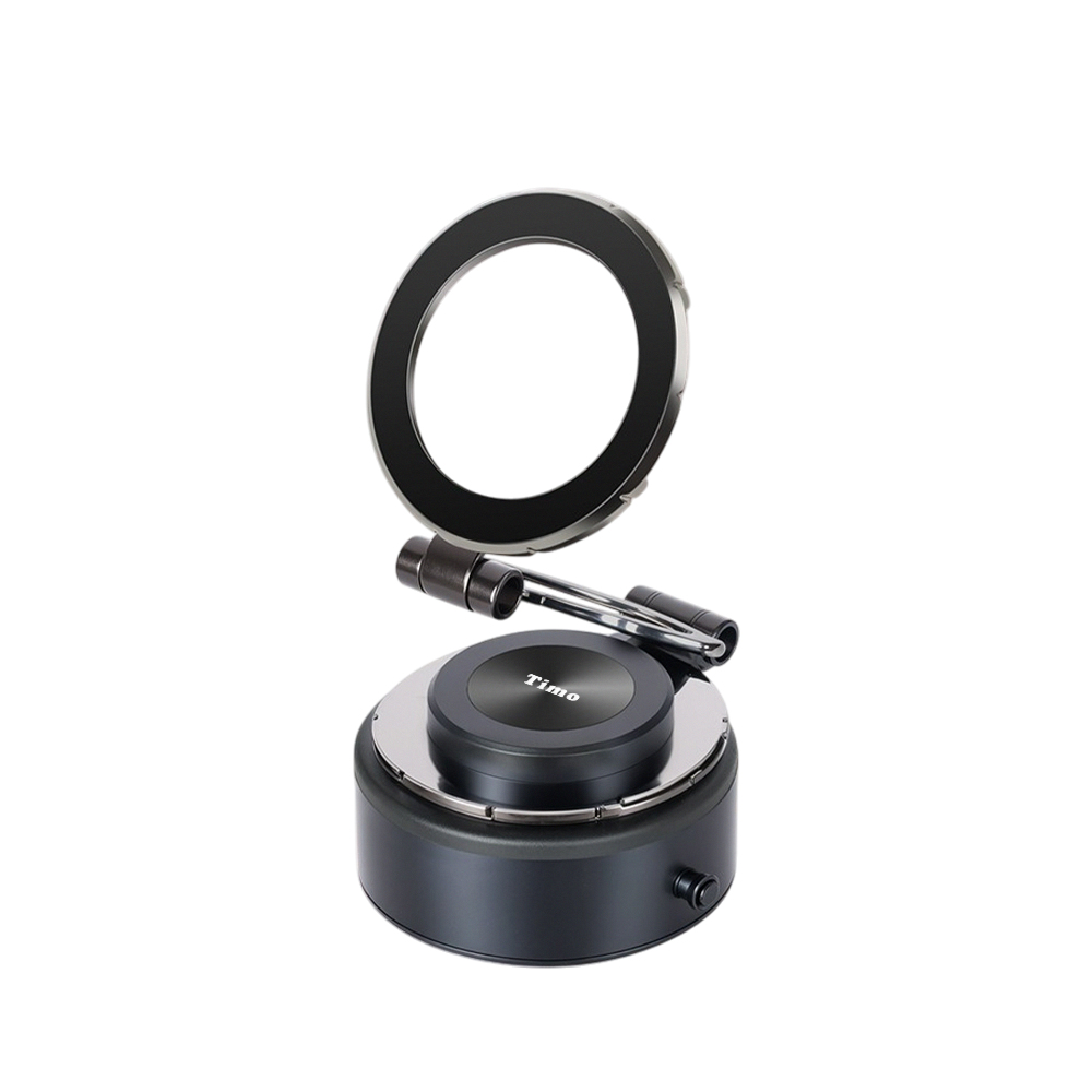 【Timo】360°旋轉真空吸附磁吸手機支架(充電款/支援Magsafe) - Black, , large