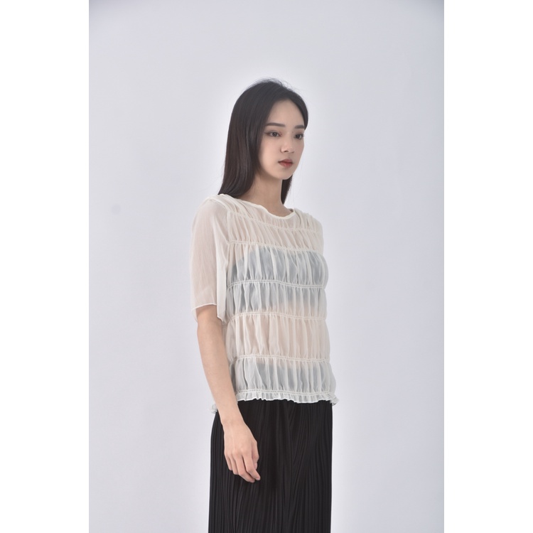 (S) aunt maries透紗白色短袖上衣二手衣, , large