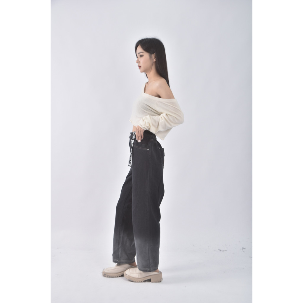 (XL) maru a高腰丹寧牛仔質感棉質純棉灰色長褲二手衣, , large