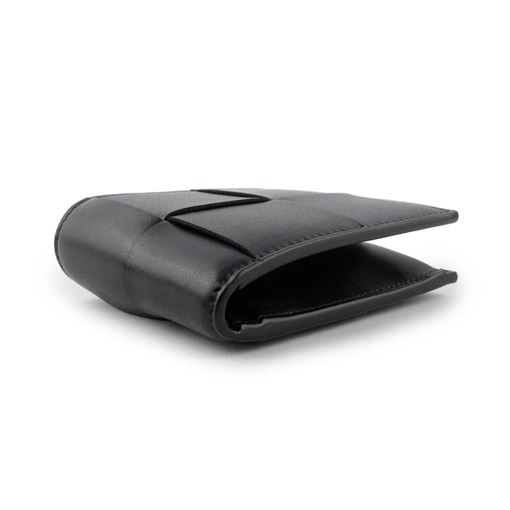 BOTTEGA VENETA 新款小牛皮大格編織對開零錢袋短夾/黑色, , large