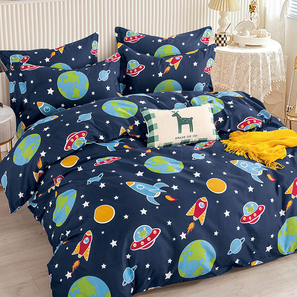 [LY SHIN BEDDING] FOCA Spaceship | Reactive Printed and Dyeed 100% Edelweiss Cotton Six-Piece Cotton Cover Set, , large