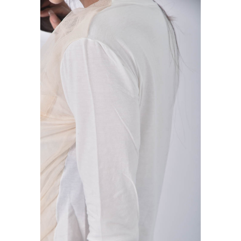 (S) 透紗白色長袖上衣二手衣, , large