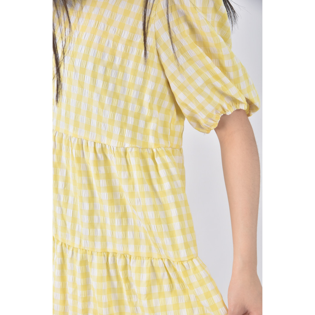 (S) 【金莎私服】質感格紋黃色洋裝二手衣, , large