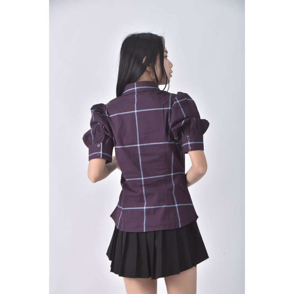 (S) knights bridge棉質格紋紫色短袖上衣二手衣, , large