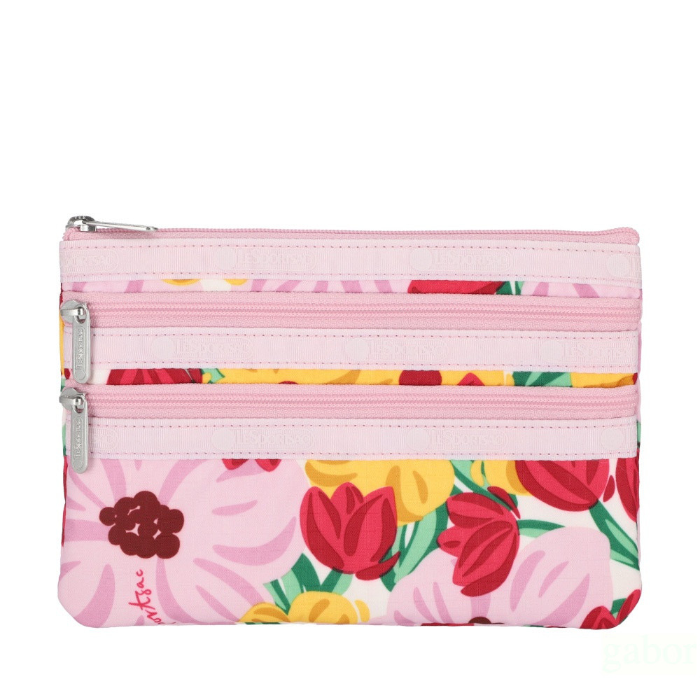LeSportsac 3-zip Cosmetic 三層拉鍊化妝包 -粉紅花漾, , large