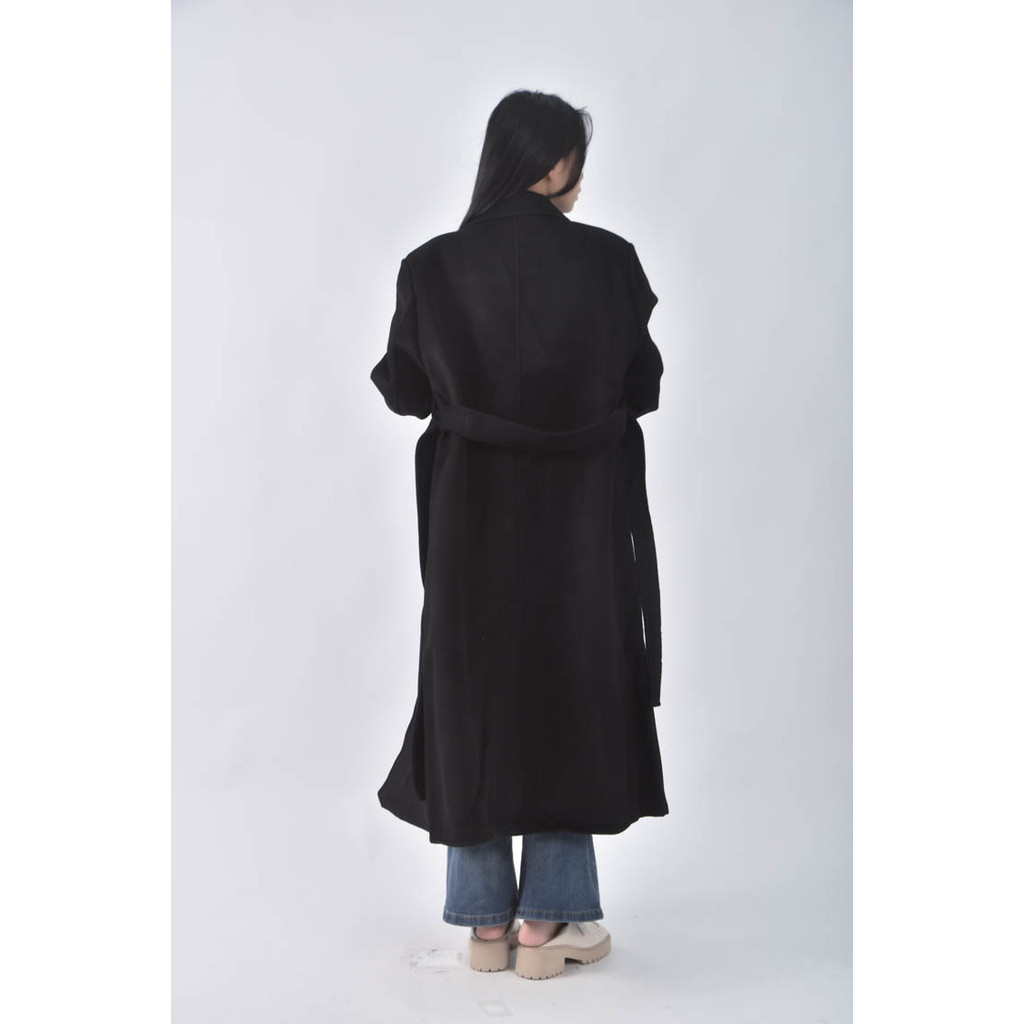 (F) 質感羊毛素面黑色外套二手衣, , large