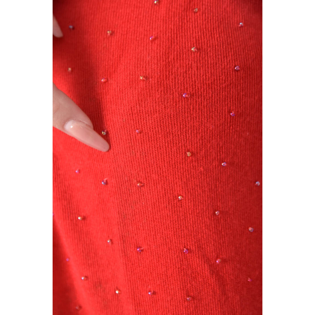 (S) 圓鑽紅色長袖上衣二手衣, , large