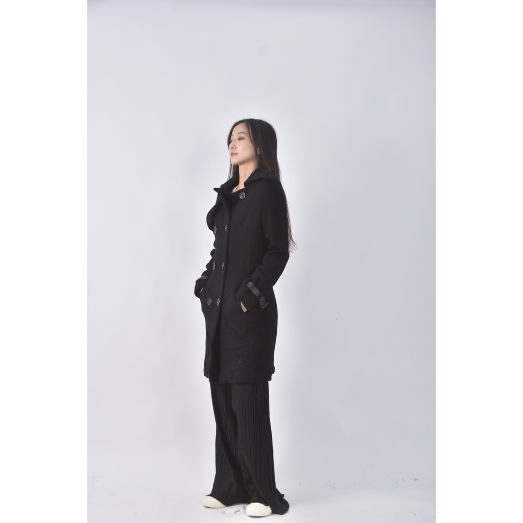 (S) 櫻之秀排扣黑色外套二手衣, , large