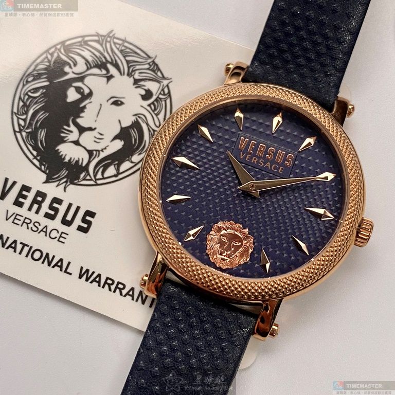 [星晴錶業]VERSUS VERSACE手錶,38mm,VV00356寶藍色錶面玫瑰金錶殼寶藍真皮皮革錶帶款, , large