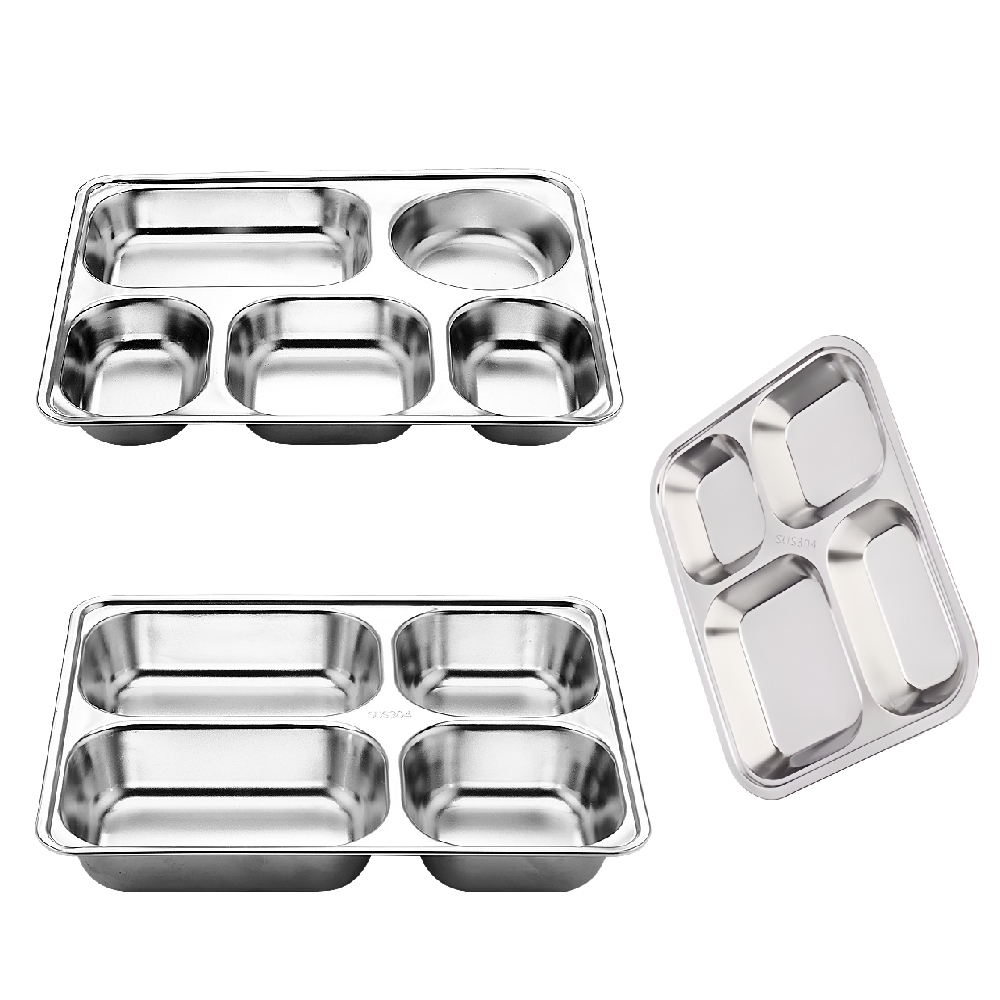 分格餐盤 分隔餐盤 便當盒 餐盤 餐盒 不鏽鋼餐盤 多格餐盤【Ho覓好物】4格餐盤 分格托盤 不鏽鋼便當盒 211餐盤, , large