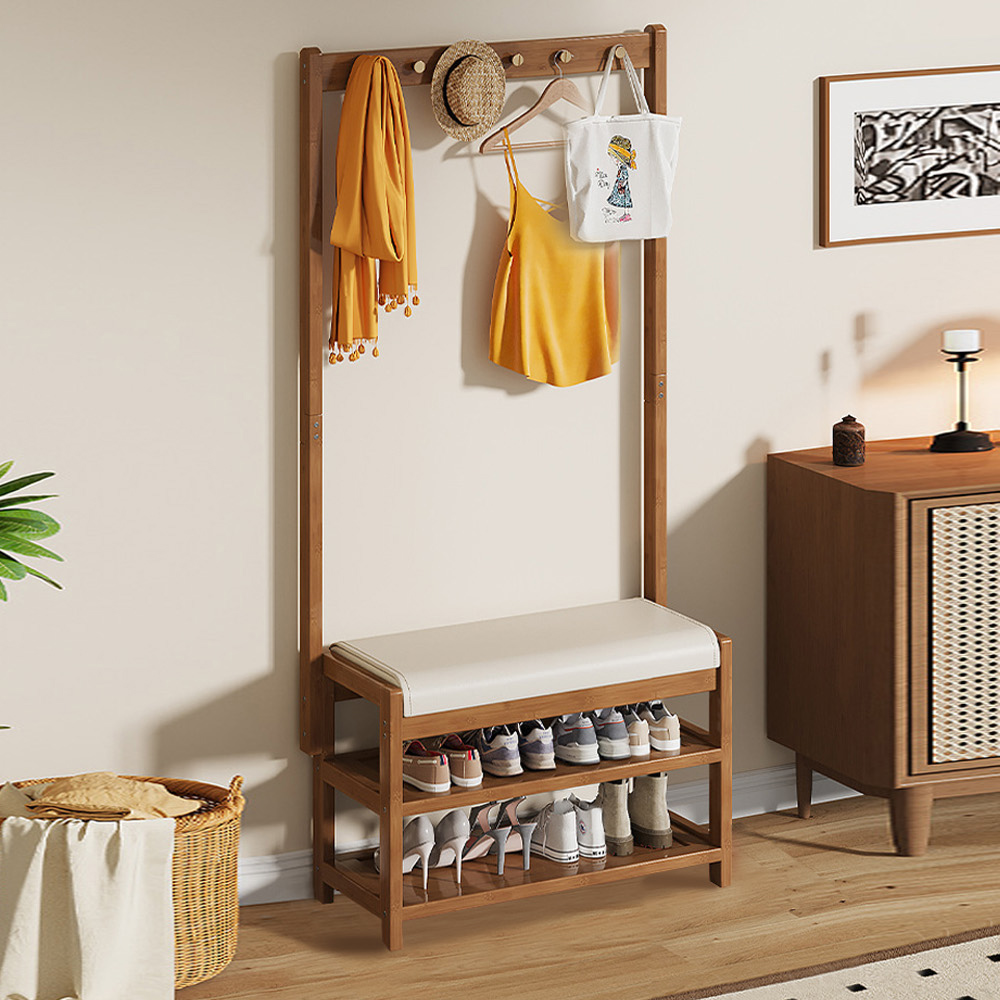 【AOTTO】日式玄關收納衣帽架換鞋凳(HA-017), , large