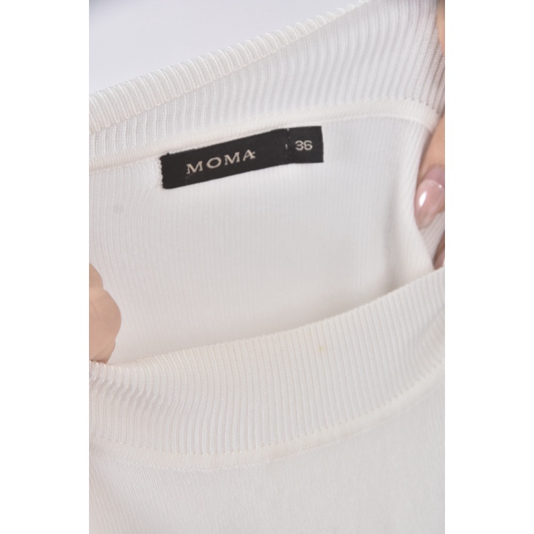 (S) moma質感圓領白色長袖上衣二手衣, , large