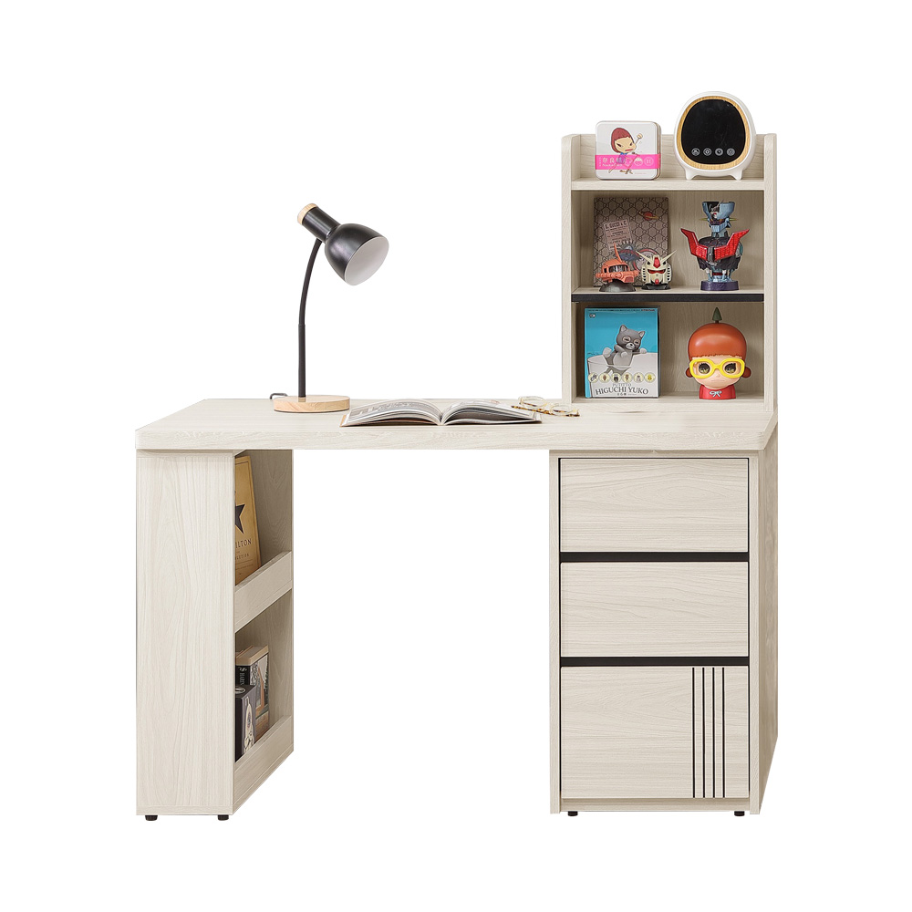 【Homelike】 喜家居4尺三抽書桌(含置物櫃)(2542), , large