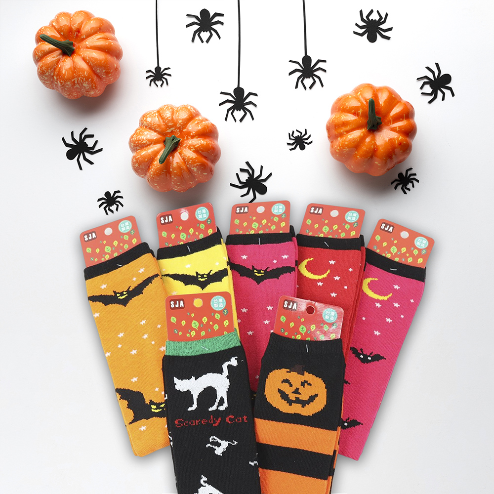 【WAJI】 萬聖節主題襪 半統襪-粉色月亮蝙蝠 台灣製造 兒童款 襪子 童襪 棉質, , large
