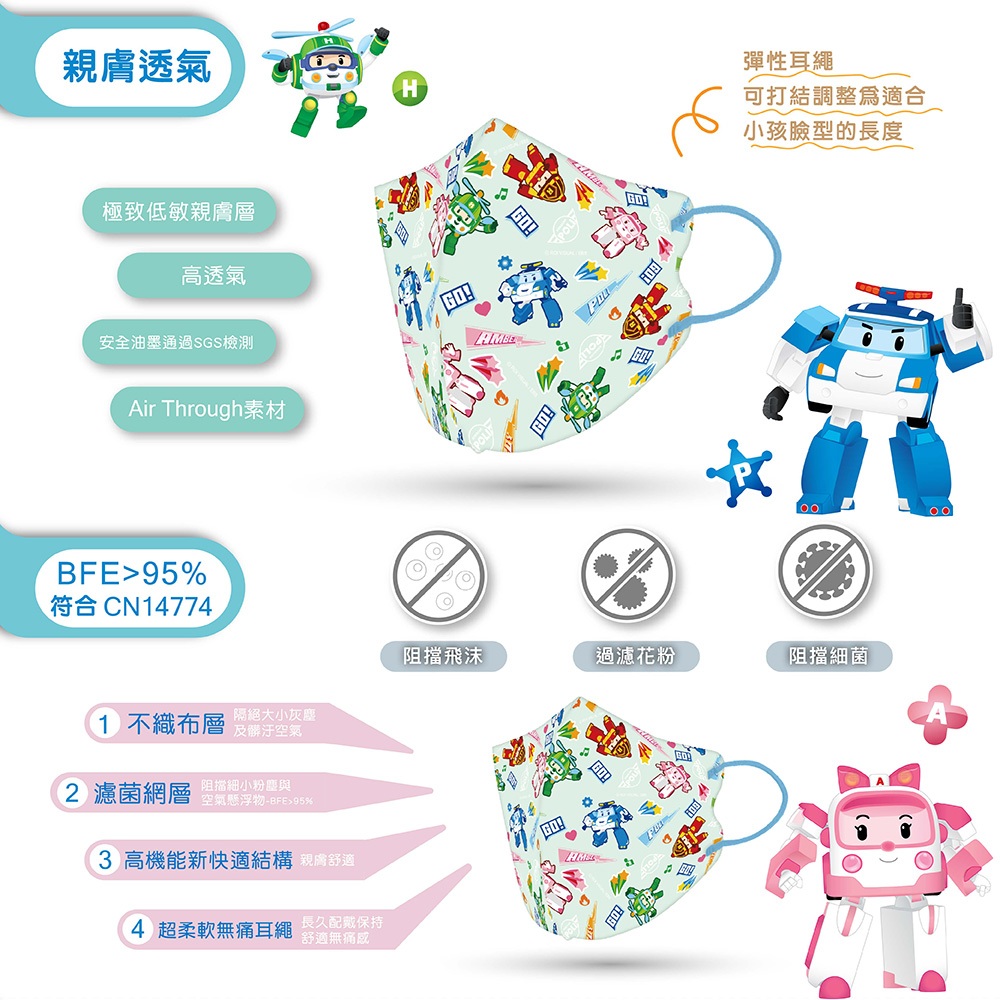 【悠森兒】POLI波力 3D立體兒童醫用口罩25入-希望之星, , large
