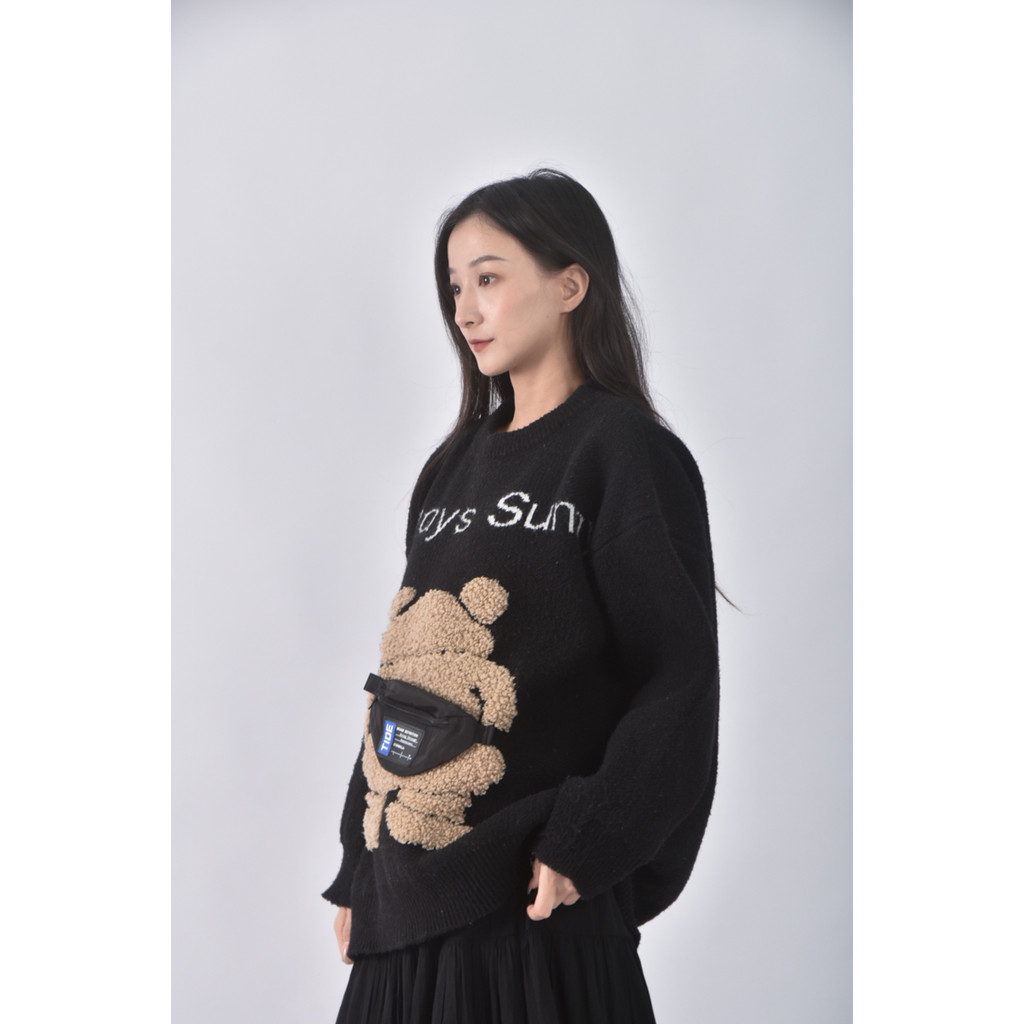 (2XL) 質感圖案黑色長袖上衣二手衣, , large