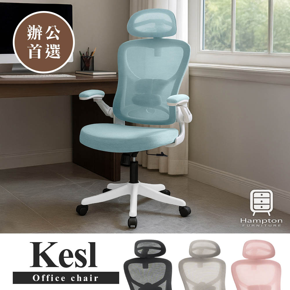 【Hampton 漢汀堡】克斯爾網布扶手辦公椅-藍色, , large