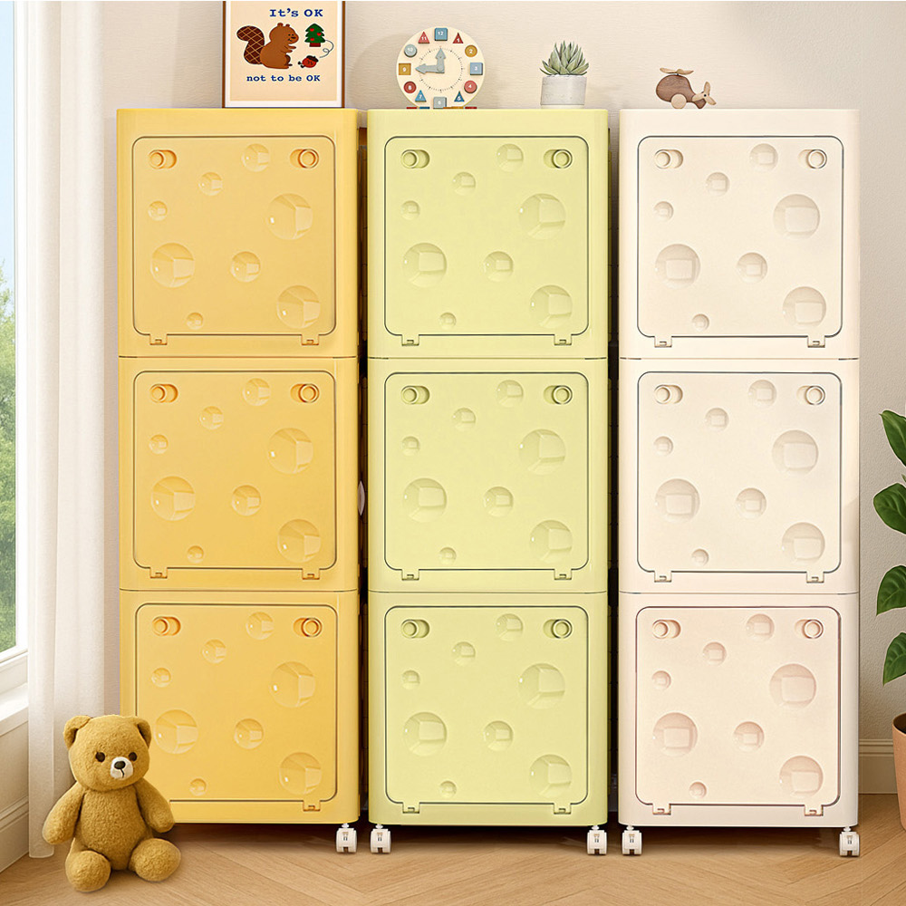 【AOTTO】38面寬乳酪造型附輪三層收納櫃-淺綠色(AC-209GN)