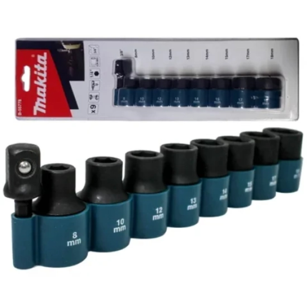 MAKITA牧田 E-16623 1/2六角套筒9件套帶六角起子機轉套筒接桿