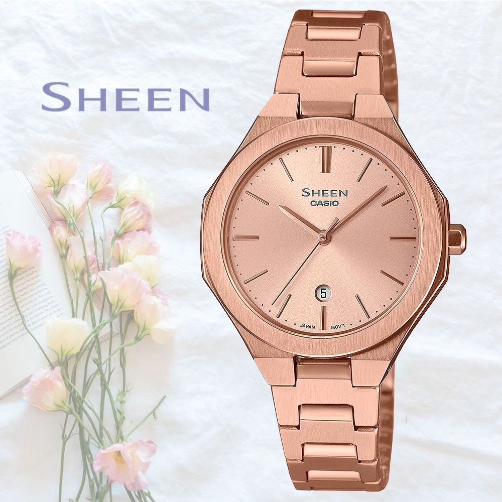 CASIO 卡西歐 SHEEN 現代極簡八角女錶 SHE-4563PG-4A, , large